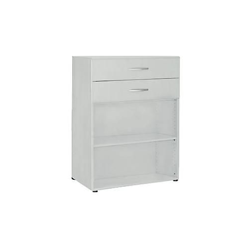 Regal PALENQUE, 3 OH, 2 Schübe oben, 1 Boden, B 800 x T 400 x H 1104 mm, lichtgrau