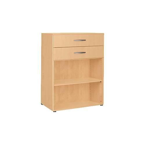 Regal PALENQUE, 3 OH, 2 Schübe oben, 1 Boden, B 800 x T 400 x H 1104 mm, Buche