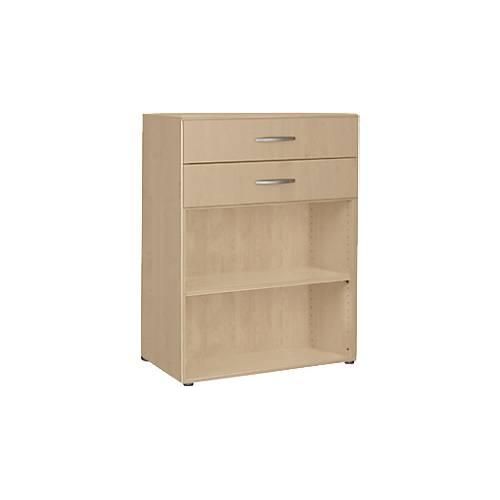 Regal PALENQUE, 3 OH, 2 Schübe oben, 1 Boden, B 800 x T 400 x H 1104 mm, Ahorn