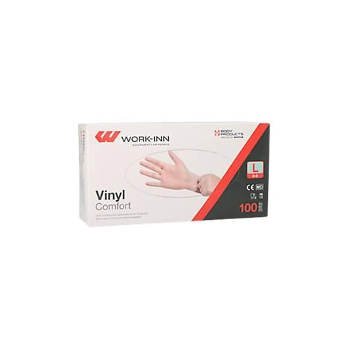 Einmalhandschuhe WORK-INN Comfort, Vinyl, puderfrei, latexfrei, transparent, Größe L, 100 Stück