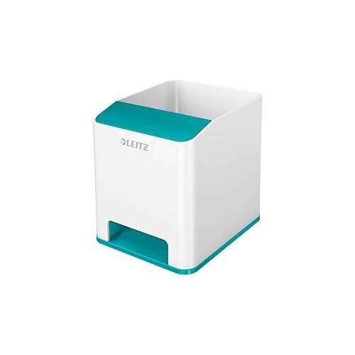 Stiftehalter Leitz WOW Sound, 1 Fach, Smartphone-Fach mit Soundverstärkung, weiß/eisblau
