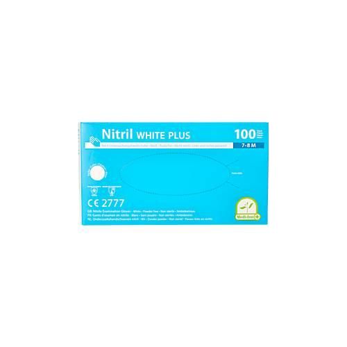 Einmalhandschuhe Medi-Inn® PS Nitril White Plus, für links/rechts, puderfrei, nicht steril, allergikergeeignet, Größe M, Nitril, weiß, 100 Stück