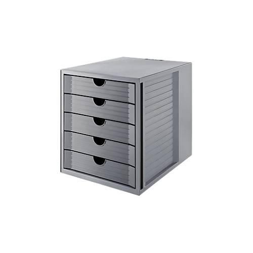 Schubladenbox SYSTEMBOX KARMA, 5 geschlossene Schubladen, DIN A4, leichtlaufend, B 274 x T 330 x H 320 mm, grau