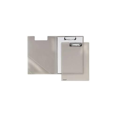 Klemmbrett-Mappe A4, Klemme mit Kunststoffecken, Dreiecks-Klarsichttasche innen, PP, rauch-transparent