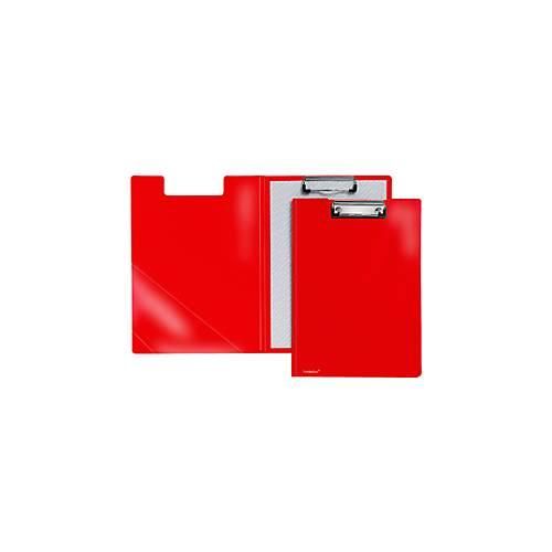 Klemmbrett-Mappe A4, Klemme mit Kunststoffecken, Dreiecks-Klarsichttasche innen, PP, rot