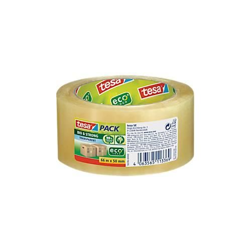 tesa® Packband Bio & Strong, robust, reißfest, lösungsmittelfrei, Naturkautschuk, 1 Rolle mit L 66 m x B 50 mm, transparent