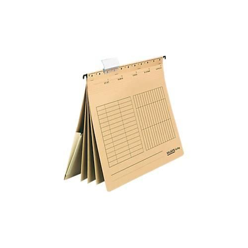 Hängehefter Falken UniReg, A4, für ca. 300 Blatt, 3 Trennblätter, kaufmännische Heftung, mit Tasche, Blauer Engel, Recycling-Karton, hellbraun, 5 Stück
