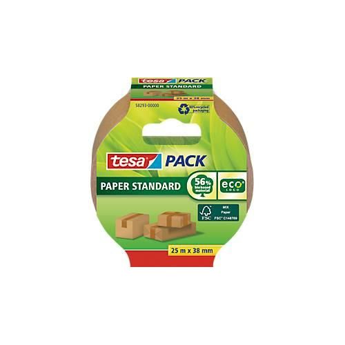 Paketklebeband tesapack Paper Standard ecoLogo, für Pakete bis zu 10 kg, B 38 mm x L 25 m, FSC zertifiziertes Papier, braun
