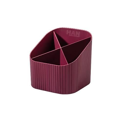 Stiftehalter HAN Karma, 4 unterschiedlich hohe Fächer, B 111 x H 105 x T 111 mm, recycelter Kunststoff, rot