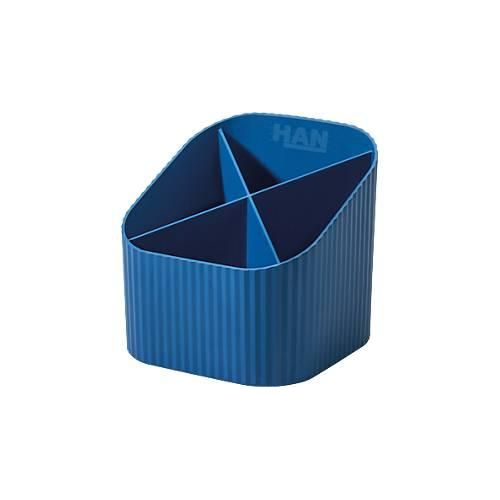 Stiftehalter HAN Karma, 4 unterschiedlich hohe Fächer, B 111 x H 105 x T 111 mm, recycelter Kunststoff, blau
