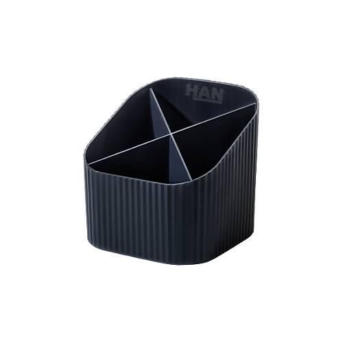 Stiftehalter HAN Karma, 4 unterschiedlich hohe Fächer, B 111 x H 105 x T 111 mm, recycelter Kunststoff, schwarz