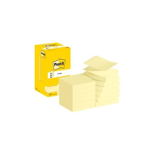 POST-IT Haftnotizen Super Sticky Z-Notes R330, 76 x 76 mm, wiederablösbar, cellophanfrei verpackt, 12 x 100 Blatt, gelb