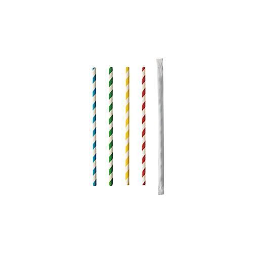 Trinkhalme Papstar Stripes, Einweg, L 200 x Ø 6 mm, einzeln umhüllt, aus FSC®-zertifiziertem Papier, farbsortiert, 100 Stück