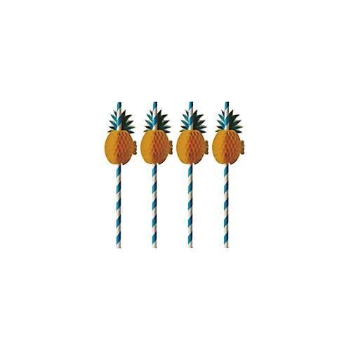 Trinkhalme Papstar Pineapple, Einweg, L 200 x Ø 6 mm, aus FSC®-zertifiziertem Papier mit 3-D Ananas, blau-weiß, 50 Stück