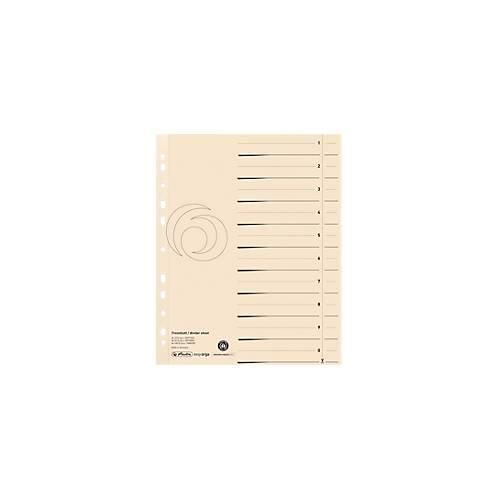 herlitz® Trennblätter, A4, Recycling-Karton, Eurolochung, Registeraufdruck, chamoisgelb, 10 Stück