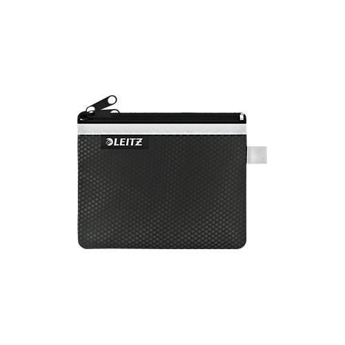 Leitz WOW Traveller Zip-Beutel, durchsichtiges Netzfach & blickdichtes Fach, Größe S, schwarz