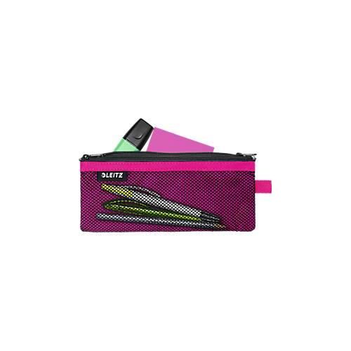 Leitz WOW Traveller Zip-Beutel, durchsichtiges Netzfach & blickdichtes Fach, Größe M, pink