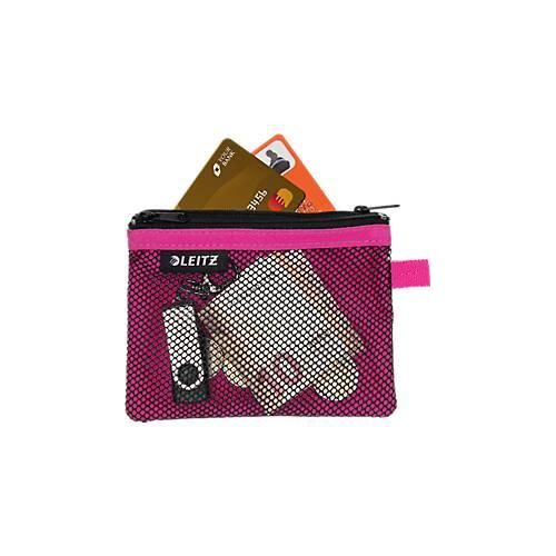 Leitz WOW Traveller Zip-Beutel, durchsichtiges Netzfach & blickdichtes Fach, Größe S, pink