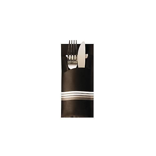 Bestecktaschen Papstar Stripes, inkl. weißer Serviette, 520 Stk., B 85 x H 200 mm, Papier, schwarz/weiß