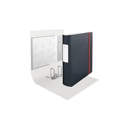 Leitz® Ordner 180° Active Cosy, A4, Rückenbreite 82 mm, 180°-Hebelmechanik, geklebtes Rückenschild & Gummiband, grau