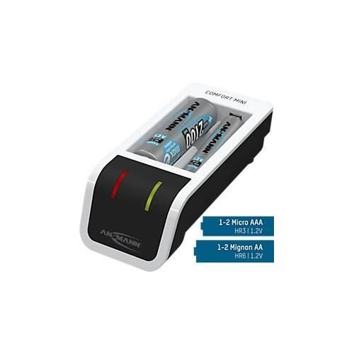 Batterieladegerät Ansmann Comfort Mini, für 1-2 Mignon AA/Micro AAA, Ladeanzeige, inkl. 2 x AA Akkus & USB-Kabel