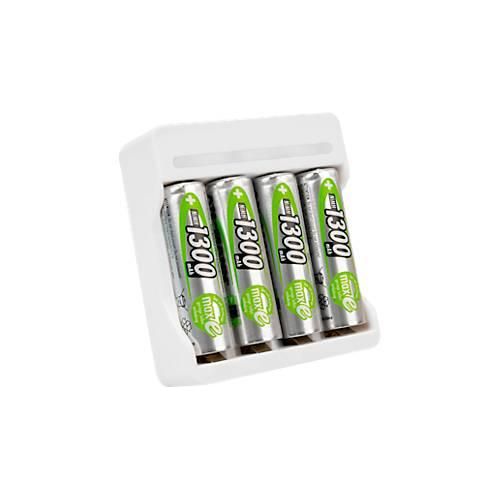 Akkuladegerät für Batterien Ansmann Basic IV, für 1-4x AA/AAA, USB-Eingang inkl. Kabel, inkl. 4x AA Akkus, B 75 × T 66 × H 25,2 mm, weiß