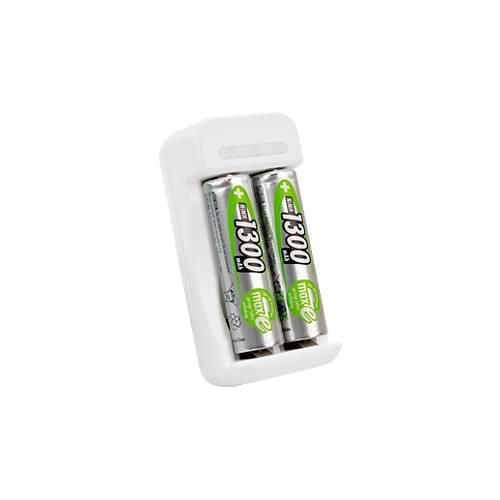 Akkuladegerät für Batterien Ansmann Basic II, 1-2x AA/AAA, inkl. USB-Kabel, inkl. 2 AA-Akkus, B 36,5 × T 26 × H 75 mm, weiß