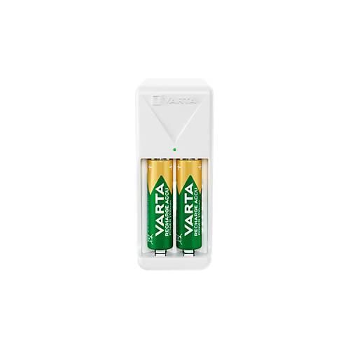 Akkuladegerät Varta Mini, 2x AA/AAA, Ladezeit 4,5 h, EU-Stecker, 100-240 h, inkl. 2 AA-Akkus, B 43 x T 63 x H 103 mm, weiß