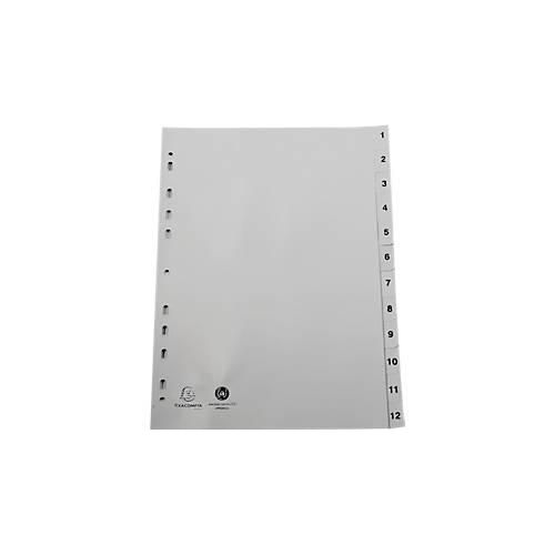 Register Exacompta 1912E, Format A4, Universallochung, Taben 1-12, B 225 x H 297 mm, Blauer Engel, Recycling-Kunststoff, grau