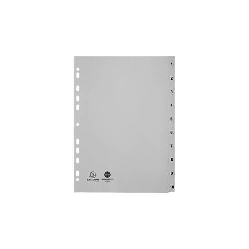 Register Exacompta 1710E, Format A4, Universallochung, Taben 1-10, B 225 x H 297 mm, Blauer Engel, Recycling-Kunststoff, grau