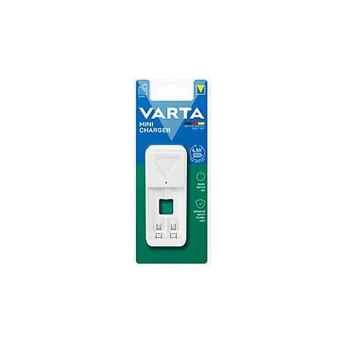 Mini Akkuladegerät für Batterien Varta, 2x AA/AAA, Ladezeit 4,5 h, EU-Stecker, 100-240 V, Timer-Abschaltung,B 43 x T 63 x H 103 mm, weiß
