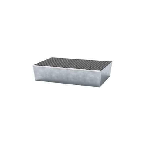 Paletten-Auffangwanne ASECOS, Stahl, mit Gitterrost, 200 l Auffangvolumen, B 815 x T 1235 x H 255 mm, verzinkt