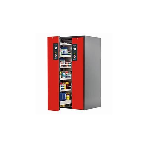 Sicherheitsschrank Typ 90 asecos V-MOVE-90, Vertikalauszüge mit Schließ-Automatik, Front Verkehrsrot, B 819 x T 860 x H 1966 mm