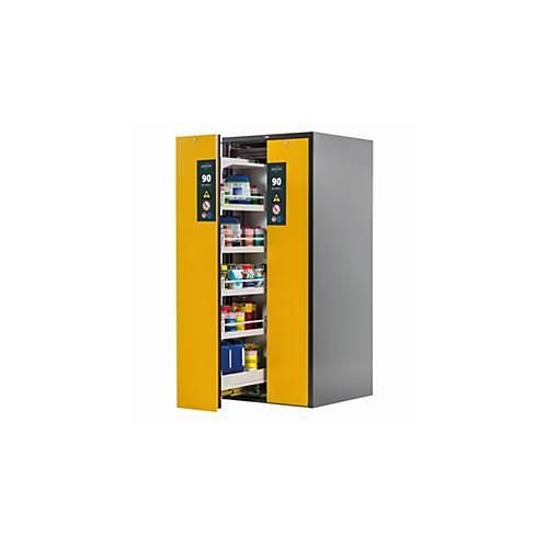 Sicherheitsschrank Typ 90 asecos V-MOVE-90, Vertikalauszüge mit Schließ-Automatik, Front Sicherheitsgelb, B 819 x T 860 x H 1966 mm