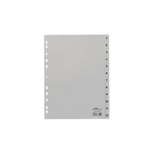 Durable Kunststoffregister, A4 hoch, Zahlen 1-12, grau