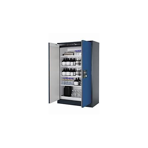 Sicherheitsschrank Typ 90 asecos Q-PEGASUS-90, Flügeltüren mit Schließ-Automatik, Einhandbedienung, Front Enzianblau, B 1193 x T 615 x H 1953 mm