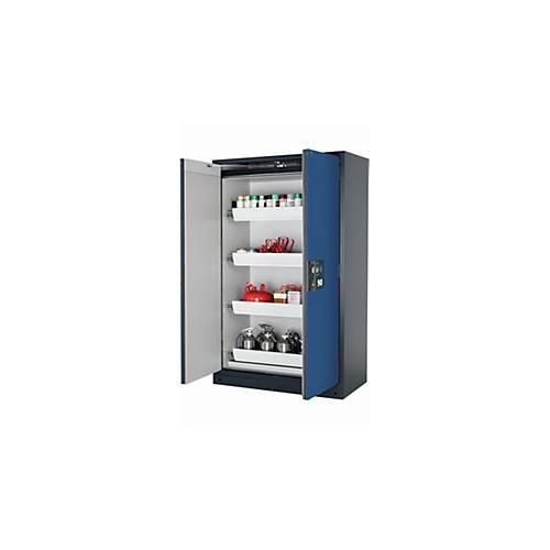 Sicherheitsschrank Typ 90 asecos Q-PEGASUS-90, Flügeltüren mit Schließ-Automatik, Einhandbedienung, Front Enzianblau, B 1193 x T 615 x H 1953 mm