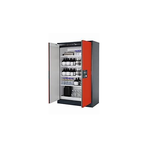 Sicherheitsschrank Typ 90 asecos Q-PEGASUS-90, Flügeltüren mit Schließ-Automatik, Einhandbedienung, Front Verkehrsrot, B 1193 x T 615 x H 1953 mm