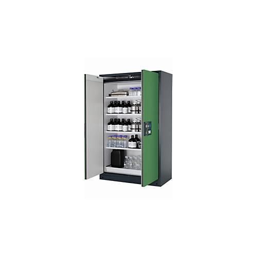 Sicherheitsschrank Typ 90 asecos Q-PEGASUS-90, Flügeltüren mit Schließ-Automatik, Einhandbedienung, Front Resedagrün, B 1193 x T 615 x H 1953 mm
