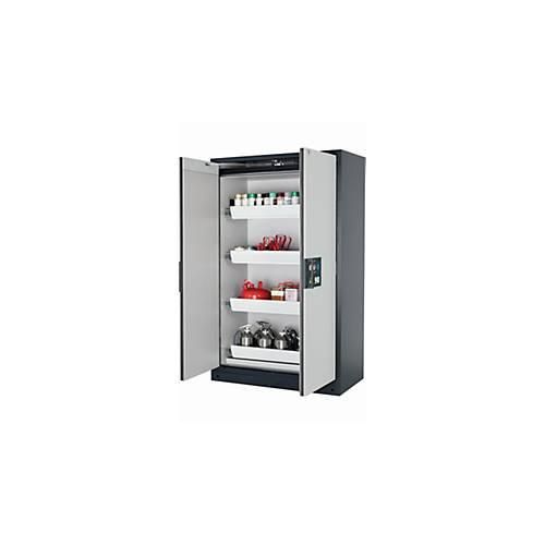 Sicherheitsschrank Typ 90 asecos Q-PEGASUS-90, Flügeltüren mit Schließ-Automatik, Einhandbedienung, Front Lichtgrau, B 1193 x T 615 x H 1953 mm
