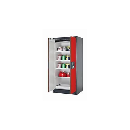 Sicherheitsschrank Typ 90 asecos Q-PEGASUS-90, Flügeltüren mit Schließ-Automatik, Einhandbedienung, Front Verkehrsrot, B 893 x T 615 x H 1953 mm