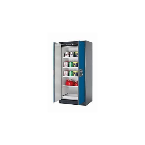 Sicherheitsschrank Typ 90 asecos Q-PEGASUS-90, Flügeltüren mit Schließ-Automatik, Einhandbedienung, Front Enzianblau, B 893 x T 615 x H 1953 mm