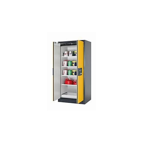 Sicherheitsschrank Typ 90 asecos Q-PEGASUS-90, Flügeltüren mit Schließ-Automatik, Einhandbedienung, Front Sicherheitsgelb, B 893 x T 615 x H 1953 mm