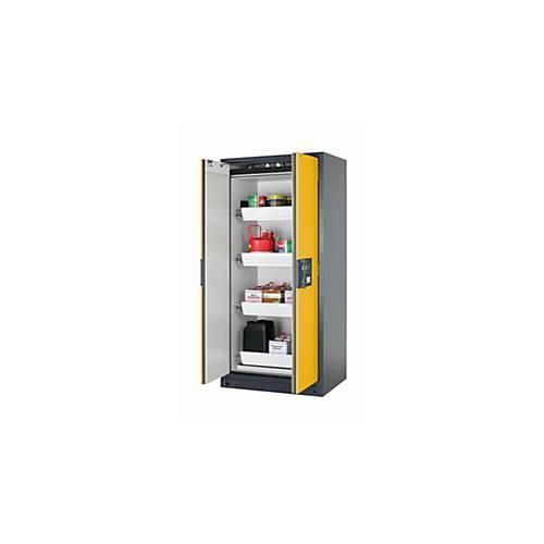 Sicherheitsschrank Typ 90 asecos Q-PEGASUS-90, Flügeltüren mit Schließ-Automatik, Einhandbedienung, Front Sicherheitsgelb, B 893 x T 615 x H 1953 mm