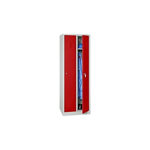Kleiderspind, 2 Türen, B 800 x H 1800 mm, Vorhängeschloss, lichtgrau/rot