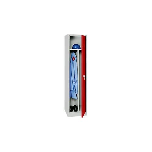 Kleiderspind, 1 Tür, B 400 x H 1800 mm, Vorhängeschloss, lichtgrau/rot