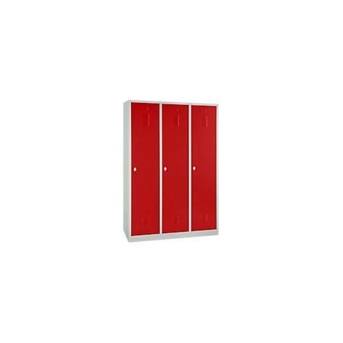Kleiderspind, 3 Türen, B 1200 x H 1800 mm, Drehriegelverschluss, lichtgrau/rot