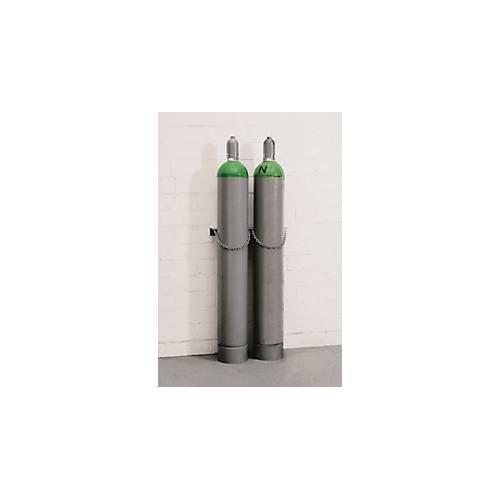 Gasflaschen-Wandhalterung, Stahl, B 560 x T 175 x H 60 mm, 2 Flaschen Ø 230 mm, mit Kettensicherung