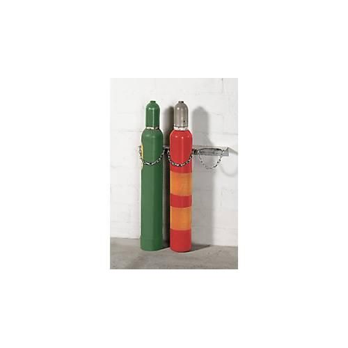 Gasflaschen-Wandhalterung, Stahl, B 575 x T 130 x H 60 mm, 3 Flaschen Ø 140 mm, mit Kettensicherung