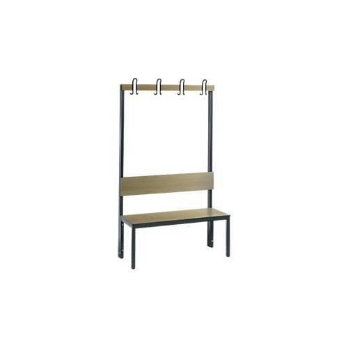 Garderobenbank Basic Plus, 1-seitig, Rückenlehne, ohne Schuhrost, Fußgestell schwarzgrau RAL 7021, B 1000 mm, Dekor Eiche Ser.